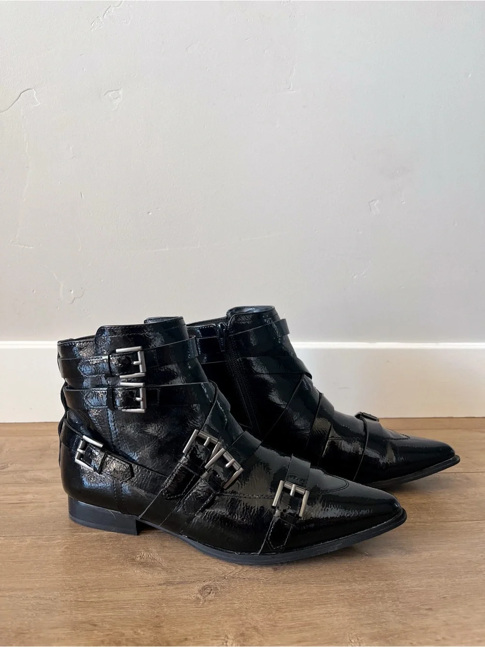 Coconuts by Matisse Amsterdam Black Patent Buckle Pointed Toe Ankle Boots